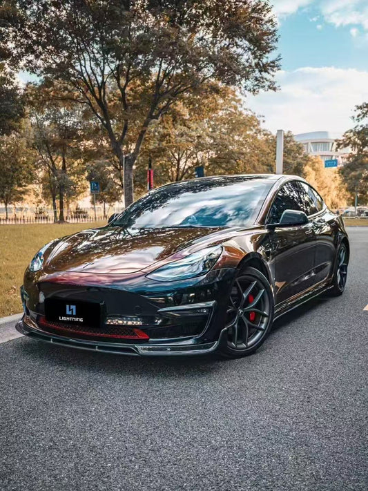 Tesla Model 3 Performance Long Range Standard Base 2017 2018 2019 2020 2021 2022 2023 with Aftermarket Parts - Upper Valences Carbon Fiber / FRP from CMST Tuning