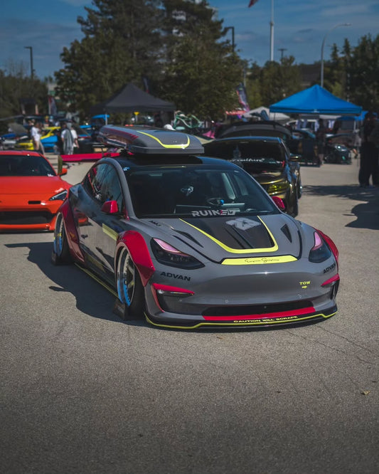 Tesla Model 3 Performance Long Range Standard Base 2017 2018 2019 2020 2021 2022 2023 with Aftermarket Parts - V1 Hood Bonnet Carbon Fiber / FRP from CMST Tuning