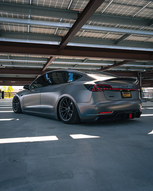 Tesla Model 3 Performance Long Range Standard Base 2017 2018 2019 2020 2021 2022 2023 with Aftermarket Parts - V1 Rear Duck Bill Tail Spoiler Carbon Fiber / FRP from CMST Tuning