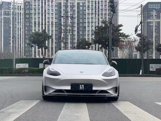 Tesla Model 3 Performance Long Range Standard Base 2017-2023 with Aftermarket Parts - V2 Style Front Bumper & Lip Splitter Carbon Fiber / FRP from CMST Tuning