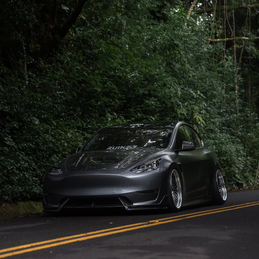 Tesla Model 3 Performance Long Range Standard Base 2017 2018 2019 2020 2021 2022 2023 with Aftermarket Parts - V3 Hood Bonnet Carbon Fiber / FRP from CMST Tuning
