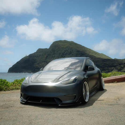 Tesla Model 3 Performance Long Range Standard Base 2017 2018 2019 2020 2021 2022 2023 with Aftermarket Parts - V3 Hood Bonnet Carbon Fiber / FRP from CMST Tuning