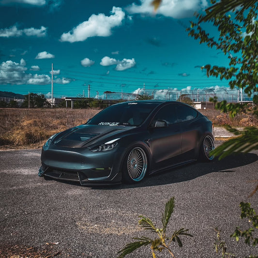 Tesla Model 3 Performance Long Range Standard Base 2017 2018 2019 2020 2021 2022 2023 with Aftermarket Parts - V3 Hood Bonnet Carbon Fiber / FRP from CMST Tuning