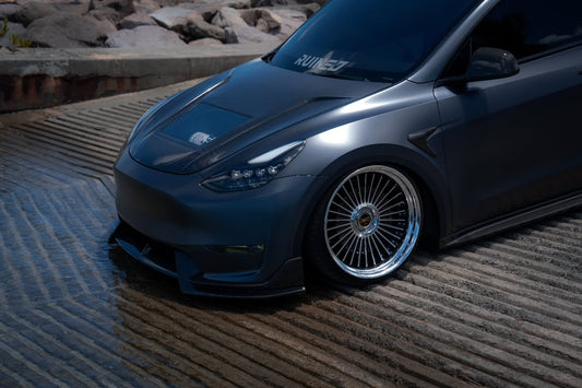 Tesla Model 3 Performance Long Range Standard Base 2017 2018 2019 2020 2021 2022 2023 with Aftermarket Parts - V3 Hood Bonnet Carbon Fiber / FRP from CMST Tuning