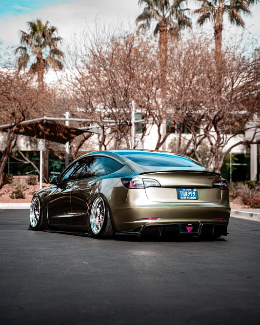 Tesla Model 3 Performance Long Range Standard Base 2017-2023 with Aftermarket Parts - V3 Style Rear Diffuser Carbon Fiber / FRP from CMST Tuning