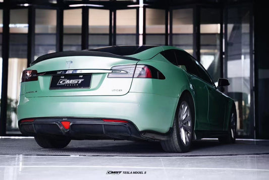 Tesla Model S 2nd Gen late 2016-early 2021 with Aftermarket Parts - Rear Diffuser & Canards Carbon Fiber / FRP from CMST Tuning