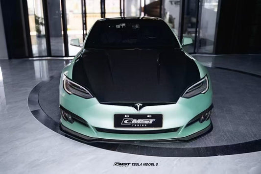 Tesla Model S 2nd Gen late 2016-early 2021 with Aftermarket Parts - Upper Valences Carbon Fiber / FRP from CMST Tuning