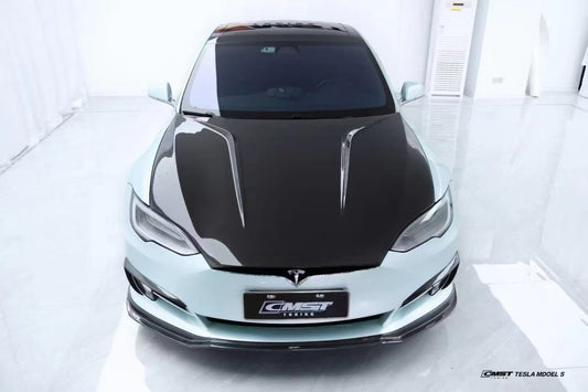 Tesla Model S 2nd Gen late 2016-early 2021 with Aftermarket Parts - Front Lip Splitter Carbon Fiber / FRP from CMST Tuning