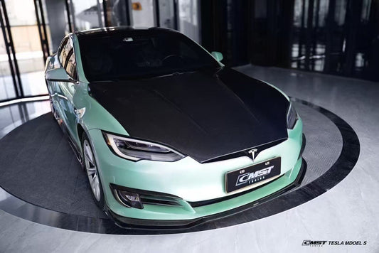Tesla Model S 2nd Gen late 2016-early 2021 with Aftermarket Parts - Upper Valences Carbon Fiber / FRP from CMST Tuning