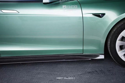 Tesla Model S 2nd Gen late 2016-early 2021 with Aftermarket Parts - V1 Style Side Skirts Carbon Fiber / FRP from CMST Tuning