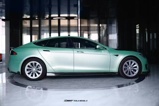 Tesla Model S 2nd Gen late 2016-early 2021 with Aftermarket Parts - V1 Style Side Skirts Carbon Fiber / FRP from CMST Tuning