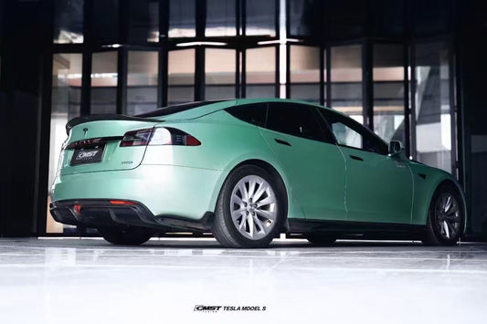 Tesla Model S 2nd Gen late 2016-early 2021 with Aftermarket Parts - Rear Diffuser & Canards Carbon Fiber / FRP from CMST Tuning