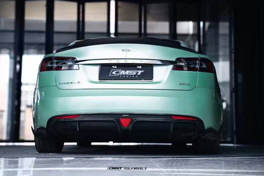 Tesla Model S 2nd Gen late 2016-early 2021 with Aftermarket Parts - Rear Diffuser & Canards Carbon Fiber / FRP from CMST Tuning