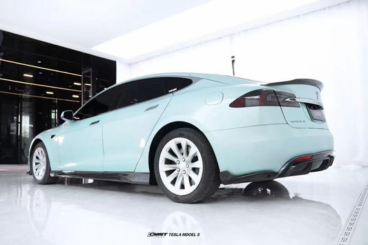 Tesla Model S 2nd Gen late 2016-early 2021 with Aftermarket Parts - Rear Diffuser & Canards Carbon Fiber / FRP from CMST Tuning