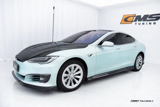 Tesla Model S 2nd Gen late 2016-early 2021 with Aftermarket Parts - Upper Valences Carbon Fiber / FRP from CMST Tuning