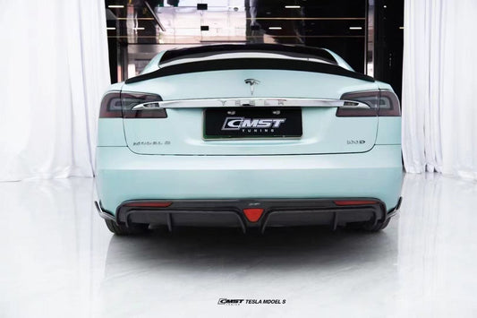 Tesla Model S 2nd Gen late 2016-early 2021 with Aftermarket Parts - Rear Diffuser & Canards Carbon Fiber / FRP from CMST Tuning