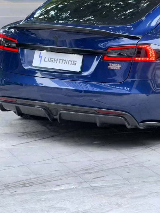 Tesla Model S 2nd Gen 2016 2017 2018 2019 2020 2021 with Aftermarket Parts - Rear Diffuser & Canards Carbon Fiber / FRP from CMST Tuning