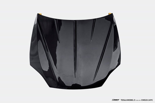 Tesla Model S 3rd Gen late 2021 2022 2023 2024 with Aftermarket Parts - V1 Hood Carbon Fiber / FRP from CMST Tuning