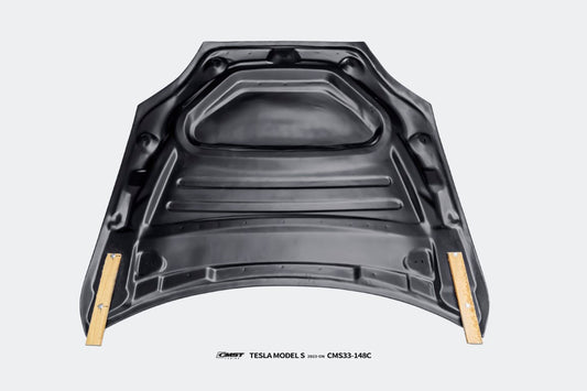 Tesla Model S 3rd Gen late 2021 2022 2023 2024 with Aftermarket Parts - V2 Carbon Hood Carbon Fiber / FRP from CMST Tuning