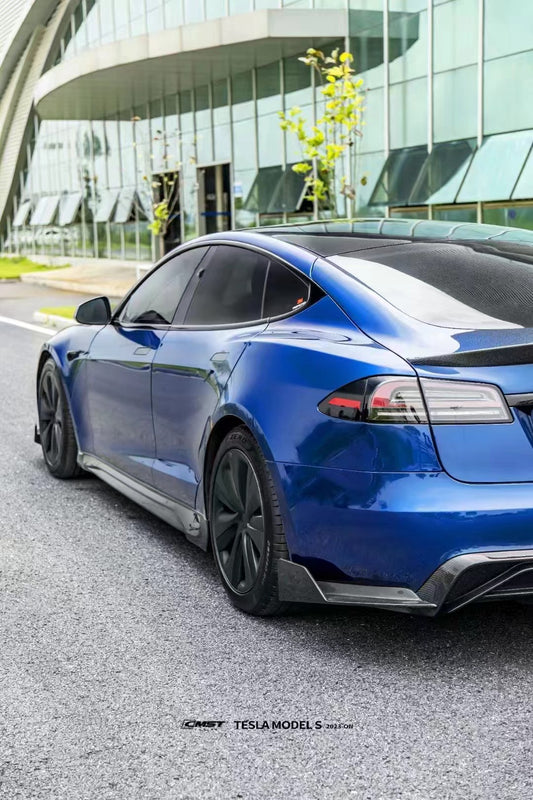 Tesla Model S 3rd Gen late 2021 2022 2023 2024 with Aftermarket Parts - Rear Diffuser & Canards Carbon Fiber / FRP from CMST Tuning