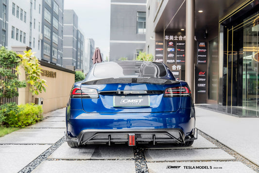 Tesla Model S 3rd Gen late 2021 2022 2023 2024 with Aftermarket Parts - Rear Diffuser & Canards Carbon Fiber / FRP from CMST Tuning