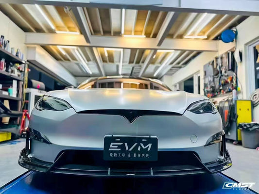 Tesla Model 3 Highland 2024-ON with Aftermarket Parts - Horizon Style Front Bumper & Lip Carbon Fiber / FRP from CMST Tuning