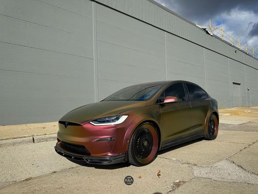 Tesla Model X P100D 100D 90D 75D 60D Performance Long Range Base 2016-2021 with Aftermarket Parts - Front Lip Splitter Carbon Fiber / FRP from CMST Tuning