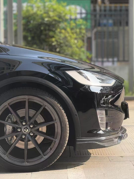 Tesla Model X P100D 100D 90D 75D 60D Performance Long Range Base 2016 2017 2018 2019 2020 2021 with Aftermarket Parts - Front Lip Splitter Carbon Fiber / FRP from CMST Tuning