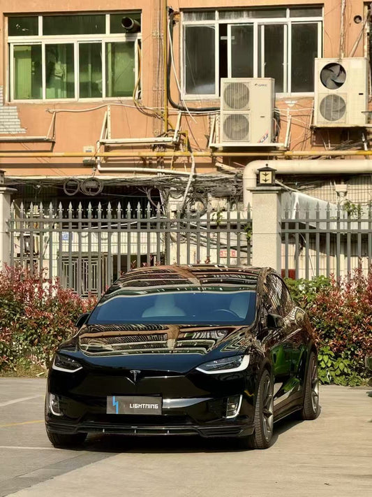 Tesla Model X P100D 100D 90D 75D 60D Performance Long Range Base 2016 2017 2018 2019 2020 2021 with Aftermarket Parts - Front Lip Splitter Carbon Fiber / FRP from CMST Tuning