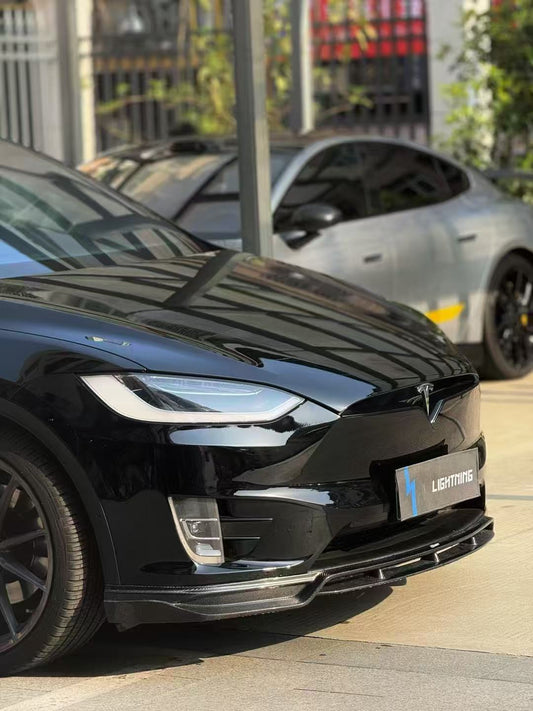Tesla Model X P100D 100D 90D 75D 60D Performance Long Range Base 2016 2017 2018 2019 2020 2021 with Aftermarket Parts - Front Lip Splitter Carbon Fiber / FRP from CMST Tuning