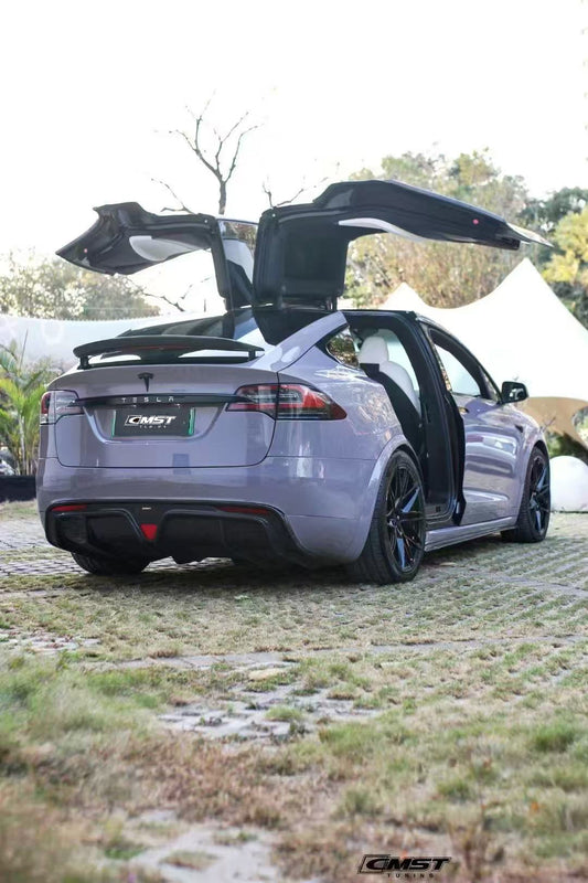 Tesla Model X P100D 100D 90D 75D 60D Performance Long Range Base 2016-2021 with Aftermarket Parts - Rear Diffuser Carbon Fiber / FRP from CMST Tuning