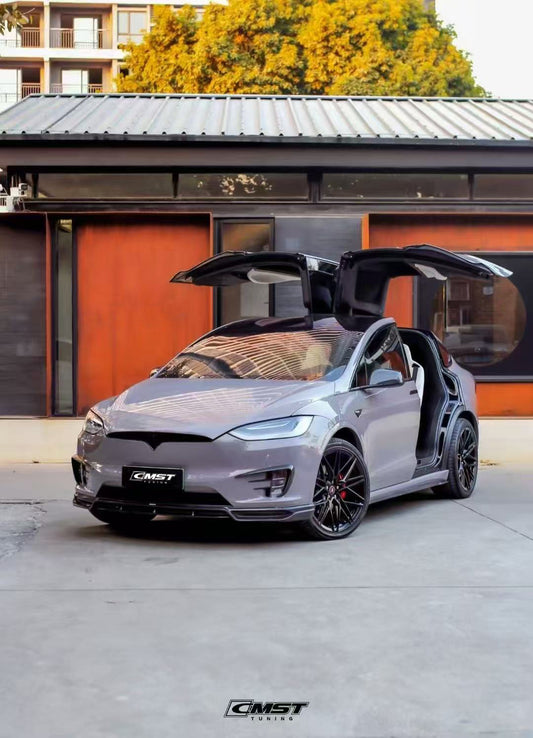 Tesla Model X P100D 100D 90D 75D 60D Performance Long Range Base 2016-2021 with Aftermarket Parts - Front Lip Splitter Carbon Fiber / FRP from CMST Tuning
