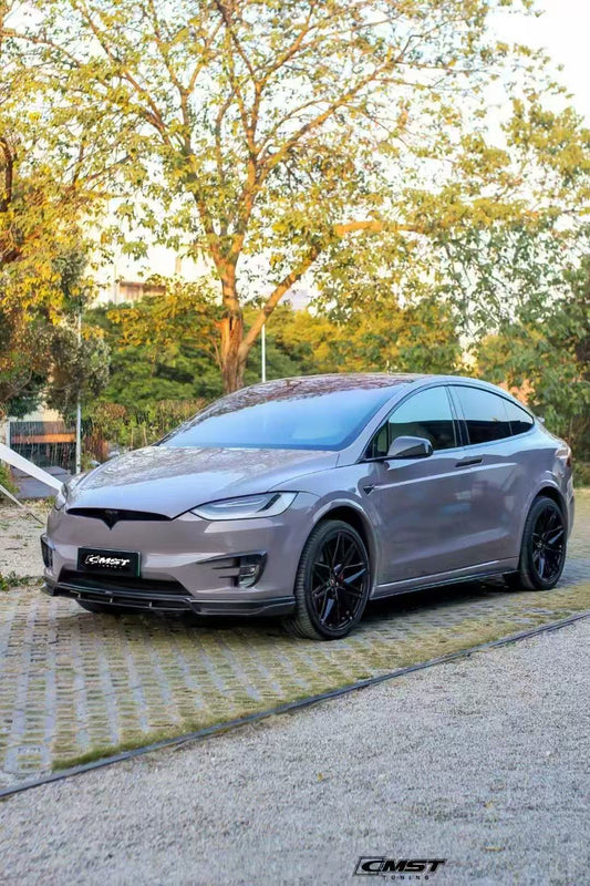 Tesla Model X P100D 100D 90D 75D 60D Performance Long Range Base 2016-2021 with Aftermarket Parts - Front Lip Splitter Carbon Fiber / FRP from CMST Tuning