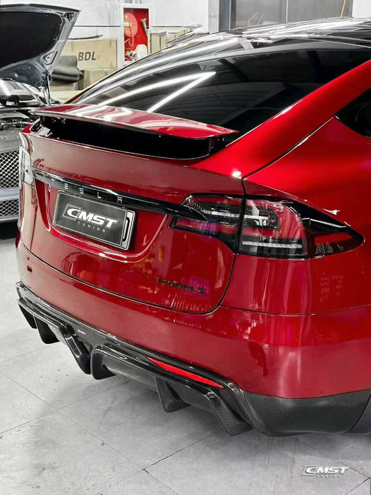 Tesla Model X P100D 100D 90D 75D 60D Performance Long Range Base 2016-2021 with Aftermarket Parts - Rear Diffuser Carbon Fiber / FRP from CMST Tuning