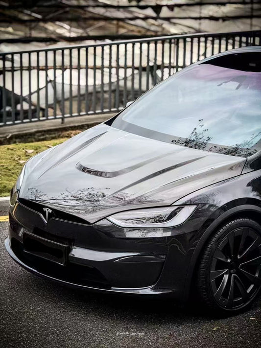 Tesla Model X Plaid Long Range Base 2022 2023 2024 with Aftermarket Parts - Hood Bonnet Carbon Fiber FRP