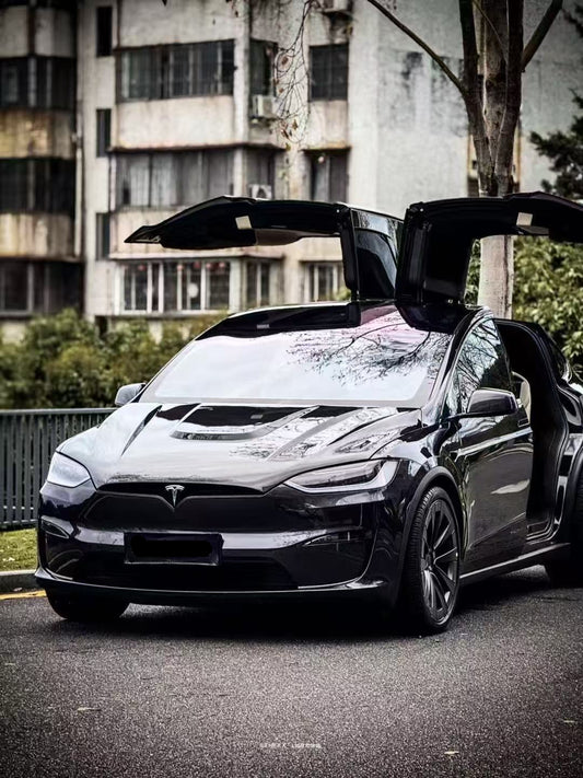 Tesla Model X Plaid Long Range Base 2022 2023 2024 with Aftermarket Parts - Hood Bonnet Carbon Fiber FRP