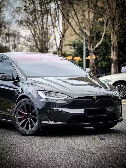 Tesla Model X Plaid Long Range Base 2022 2023 2024 with Aftermarket Parts - Hood Bonnet Carbon Fiber FRP