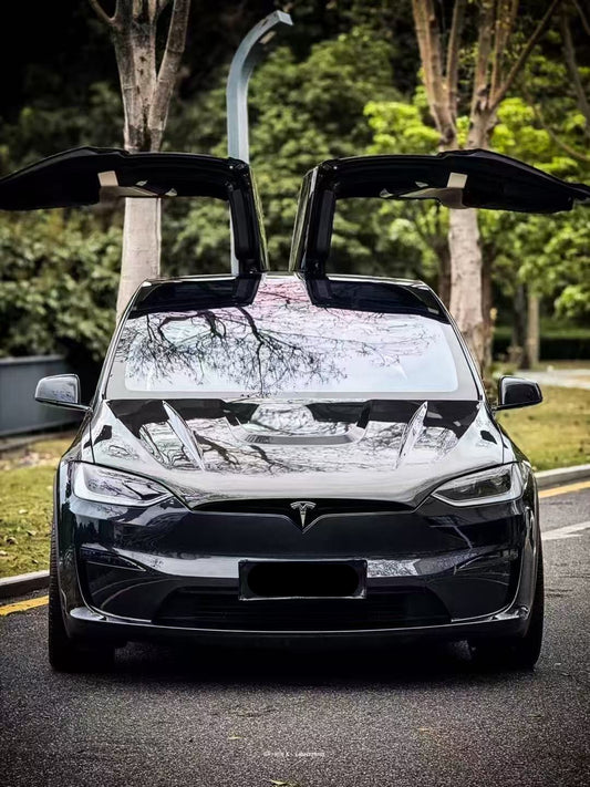 Tesla Model X Plaid Long Range Base 2022 2023 2024 with Aftermarket Parts - Hood Bonnet Carbon Fiber FRP