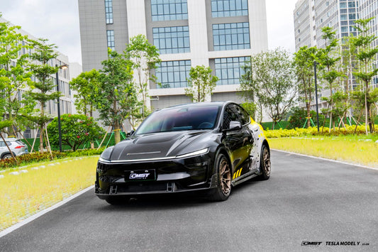 Tesla Model Y Juniper 2026-ON with Aftermarket Parts - V2 Hood Carbon Fiber / FRP from CMST Tuning