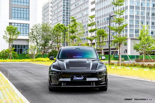 Tesla Model Y Juniper 2026-ON with Aftermarket Parts - V2 Front Lip Carbon Fiber / FRP from CMST Tuning