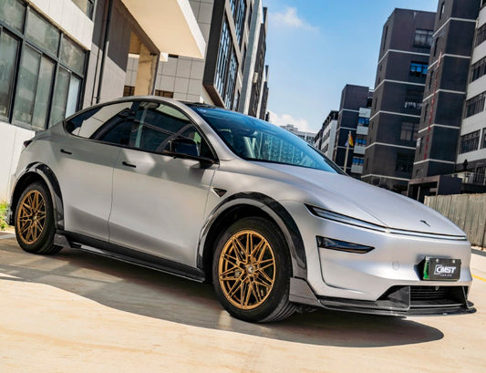 Tesla Model Y Juniper Base Performance 2026-ON with Aftermarket Parts - Widebody Fender Flares Wheel Arches Carbon Fiber / FRP from CMST Tuning