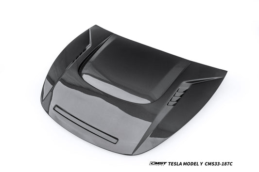 Tesla Model Y Performance AWD Long Range RWD Standard 2020 2021 2022 2023 2024 2025 with Aftermarket Parts - V6 Hood Carbon Fiber / FRP from CMST Tuning