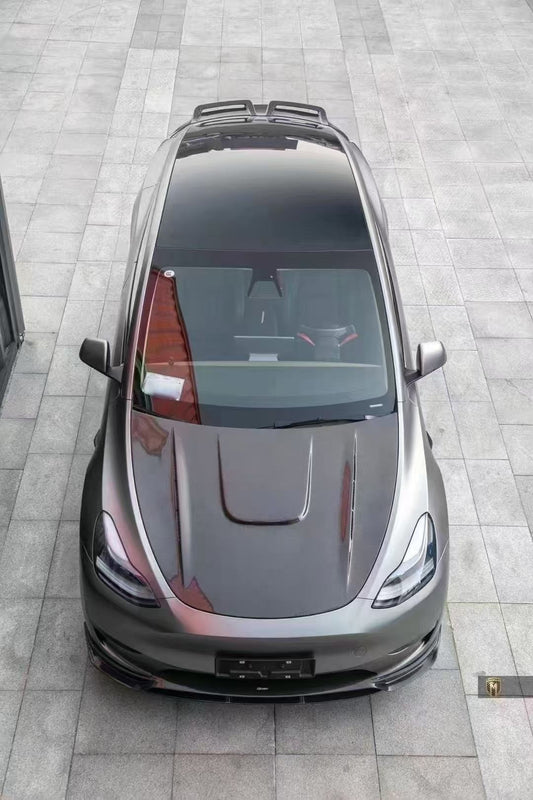 Tesla Model Y Performance AWD Long Range RWD Standard 2020 2021 2022 2023 2024 with Aftermarket Parts - V1 Hood Bonnet Carbon Fiber / FRP from CMST Tuning