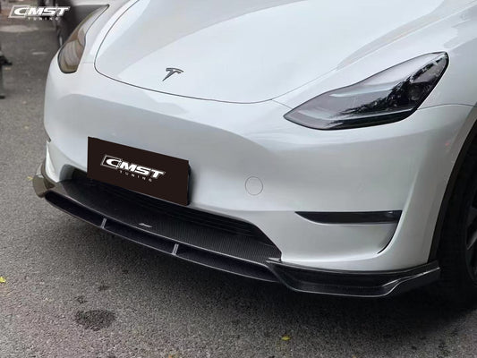 Tesla Model Y Performance AWD Long Range RWD Standard 2020-ON with Aftermarket Parts - V2 Style Front Lip Splitter Carbon Fiber / FRP from CMST Tuning