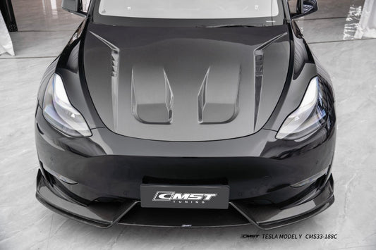 Tesla Model Y Performance AWD Long Range RWD Standard 2020 2021 2022 2023 2024 2025 with Aftermarket Parts - V7 Style Hood Carbon Fiber / FRP from CMST Tuning