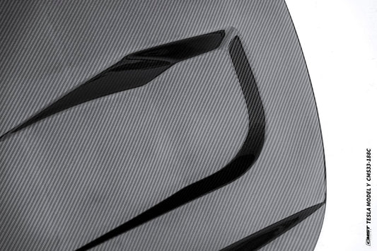 Tesla Model Y Performance AWD Long Range RWD Standard 2020 2021 2022 2023 2024 2025 with Aftermarket Parts - V7 Style Hood Carbon Fiber / FRP from CMST Tuning