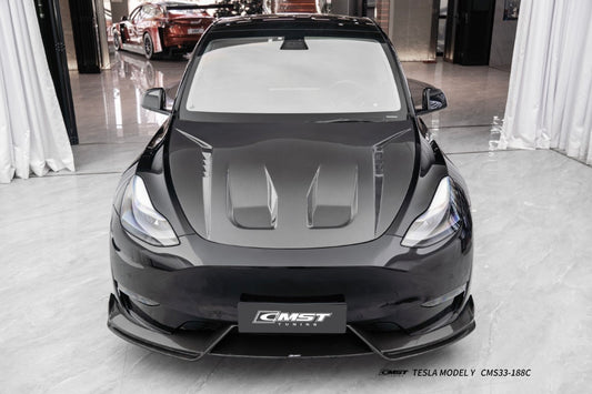 Tesla Model Y Performance AWD Long Range RWD Standard 2020 2021 2022 2023 2024 2025 with Aftermarket Parts - V7 Style Hood Carbon Fiber / FRP from CMST Tuning