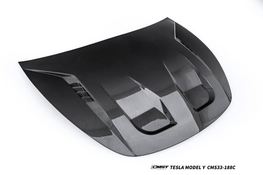 Tesla Model Y Performance AWD Long Range RWD Standard 2020 2021 2022 2023 2024 2025 with Aftermarket Parts - V7 Style Hood Carbon Fiber / FRP from CMST Tuning