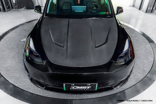 Tesla Model Y Performance AWD Long Range RWD Standard 2020 2021 2022 2023 2024 with Aftermarket Parts - V4 Hood Bonnet Carbon Fiber / FRP from CMST Tuning