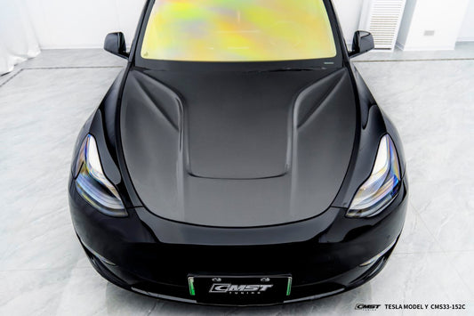 Tesla Model Y Performance AWD Long Range RWD Standard 2020 2021 2022 2023 2024 with Aftermarket Parts - V5 Hood Bonnet Carbon Fiber / FRP from CMST Tuning